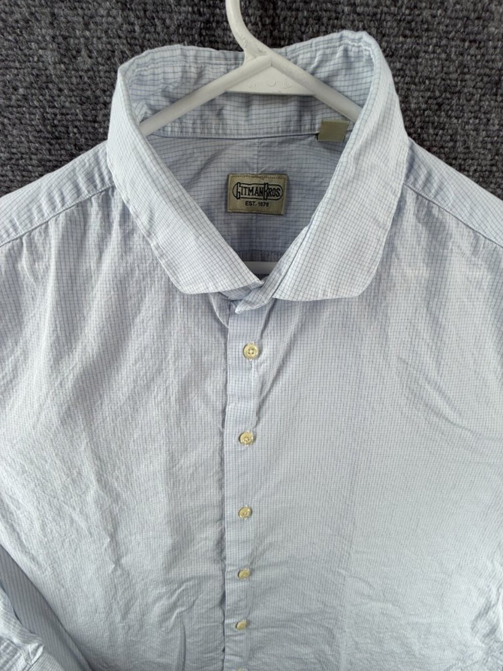 Gitman Bros 2XL Cotton USA Check Blue Men Button Up Long Sleeve Shirt Spread
